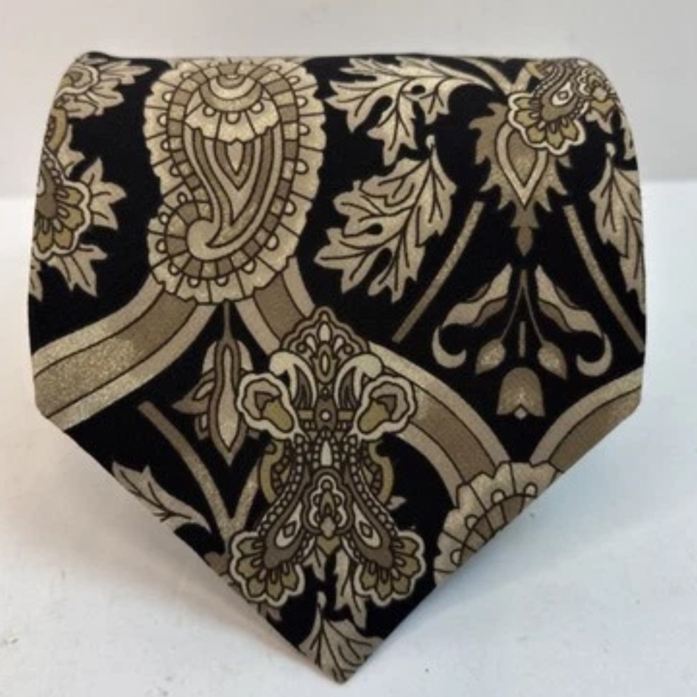Geoffrey Beene Silk Tie 60” Black & Cream Paisley Mens Classic Formal Necktie